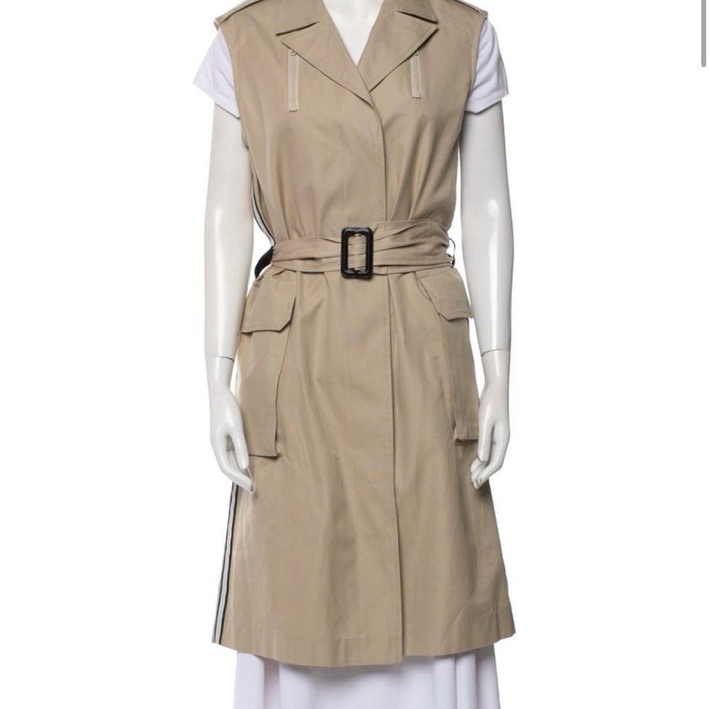 Tan Sleeveless Trench Coat with Belted Waist